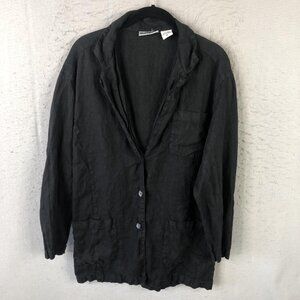 Sunbelt Jacket Womens Black Linen Unstructured Blazer Lagenlook Made USA